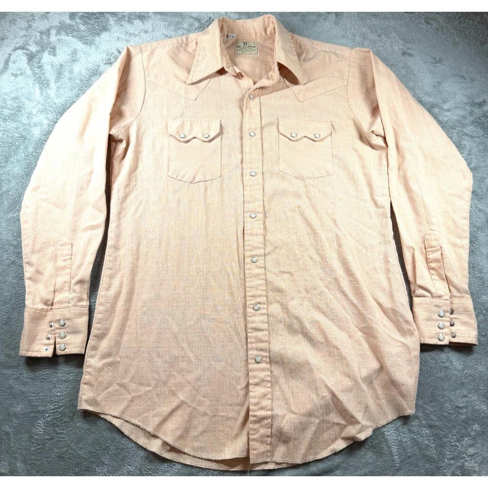 Vtg Dee Cee Western Snap Shirt USA Peach Micro Check Mens 16.5 37‎